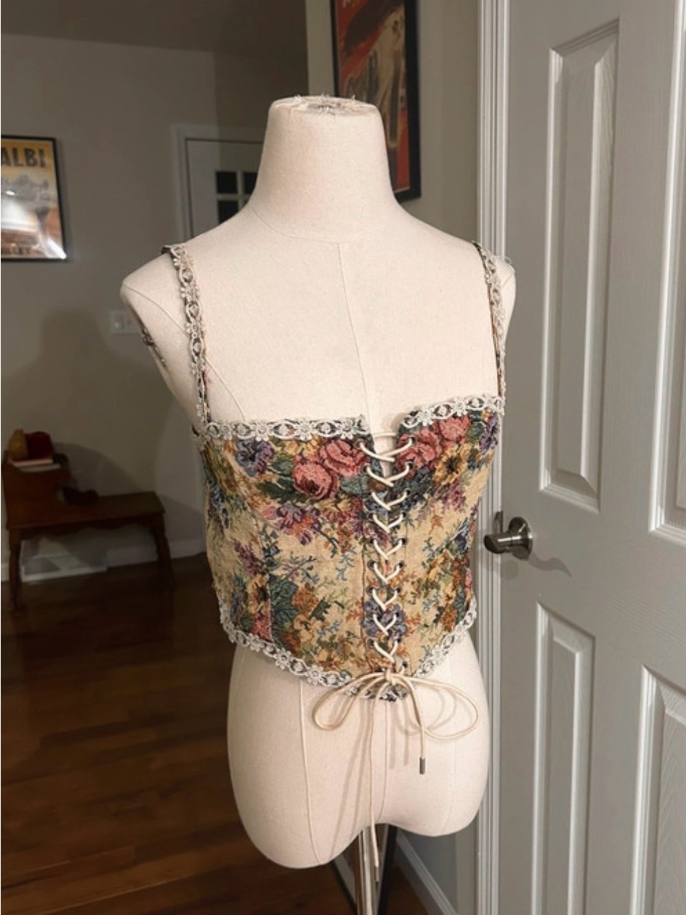 Cider Cream Floral Lace-Up Bustier Camisole